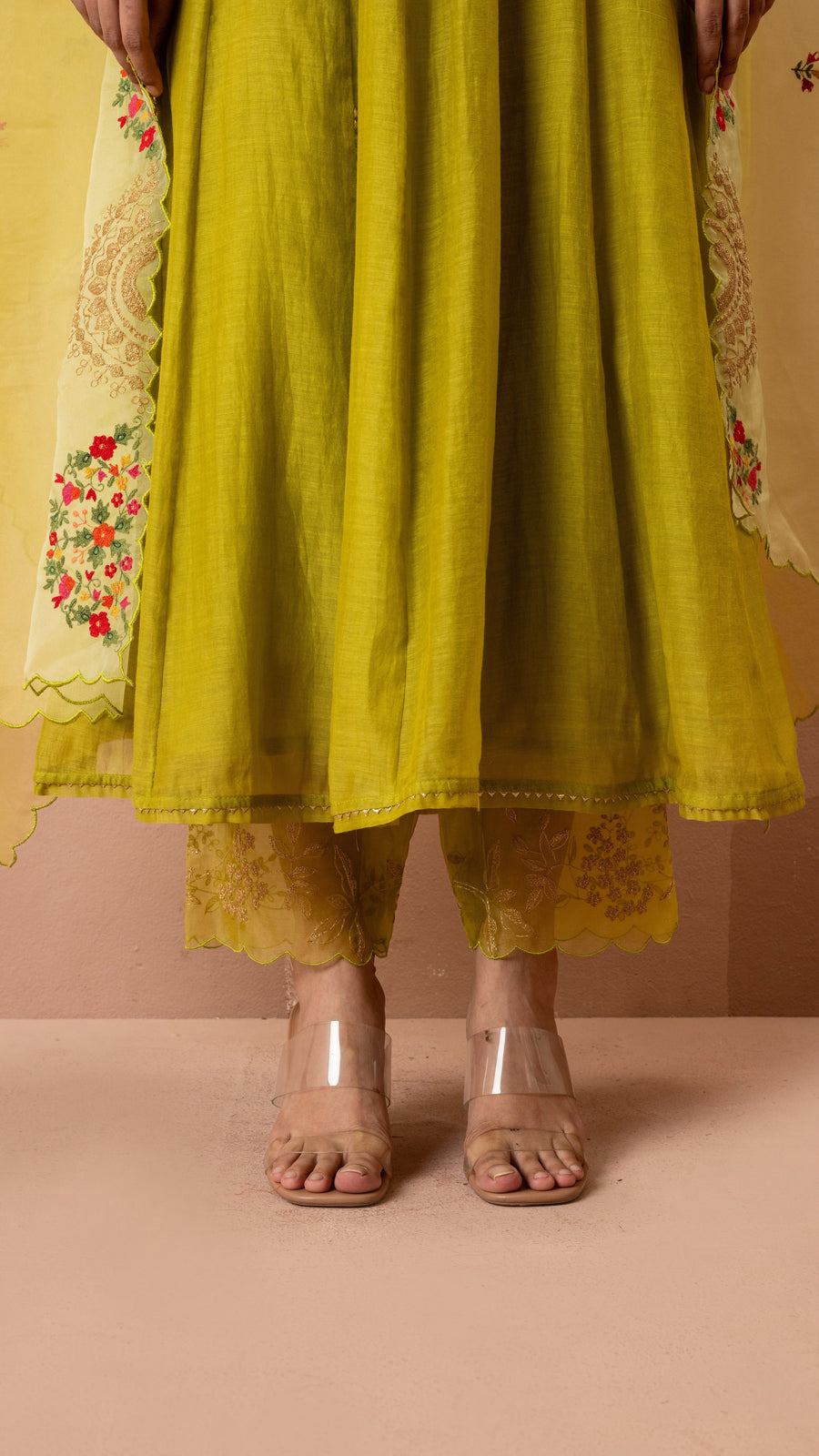 Ruhani Anarkali Set (Yellow Green)