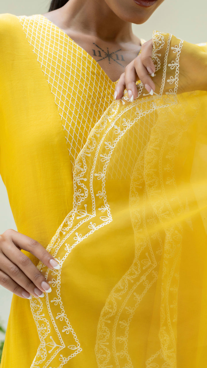 Seher Asymmetrical Kurta Set (Sunshine Yellow)