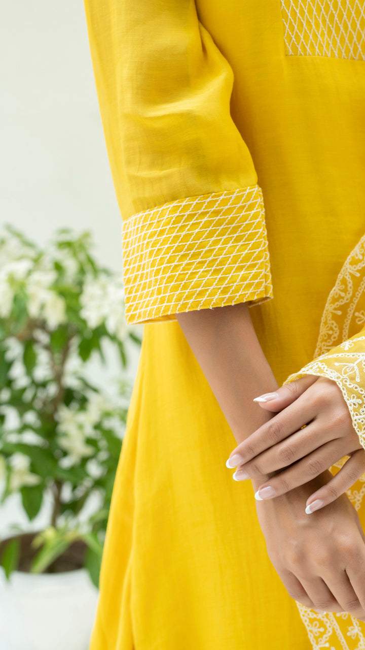 Seher Asymmetrical Kurta Set (Sunshine Yellow)