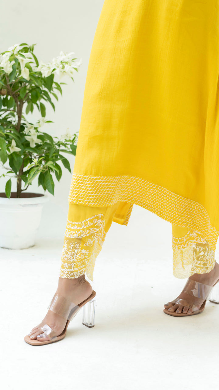 Seher Asymmetrical Kurta Set (Sunshine Yellow)
