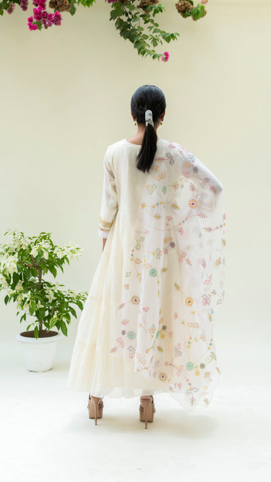 Soch Side-gather Anarkali Set (Pearl White)
