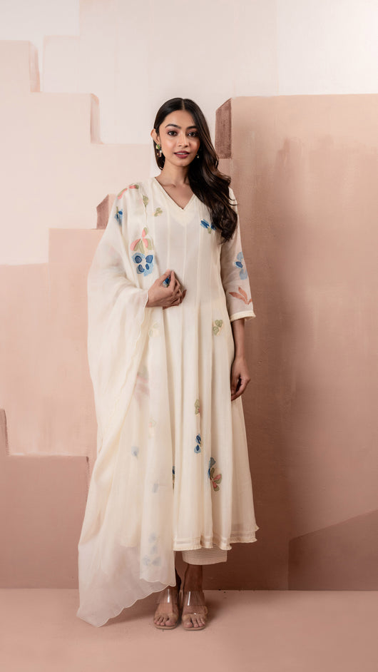 Frida Anarkali Set (White)