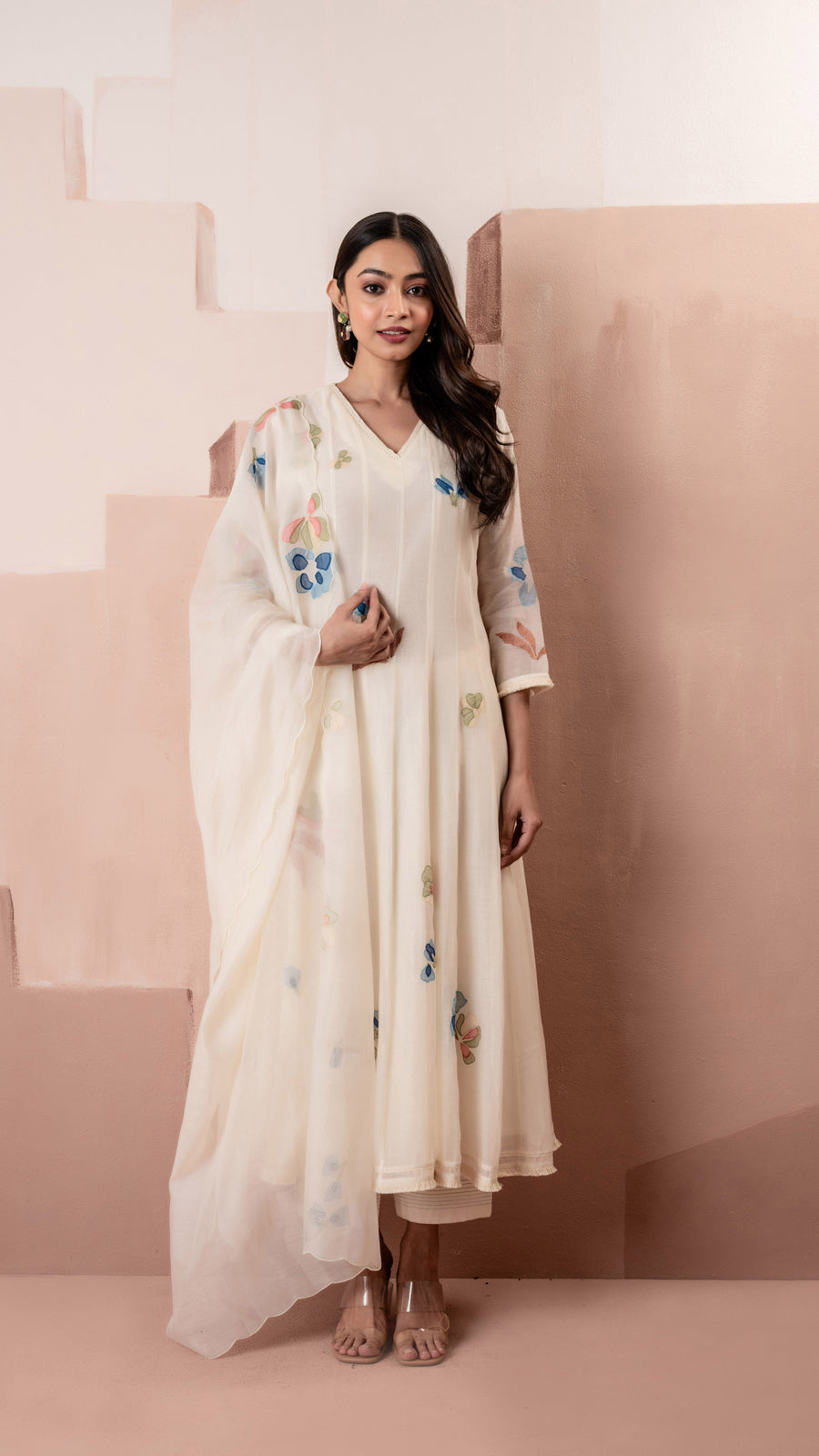 Frida Anarkali Set (White)