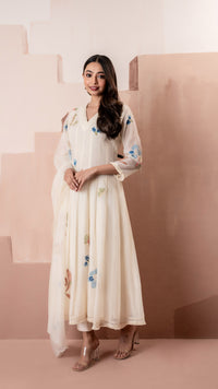 Frida Mul Chanderi Anarkali Set in Off-White