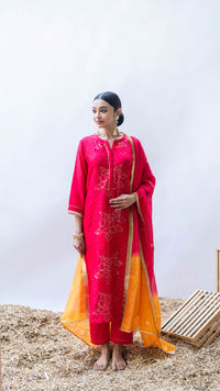 Bhini Silk Chadneri Kurta Set in Surkh