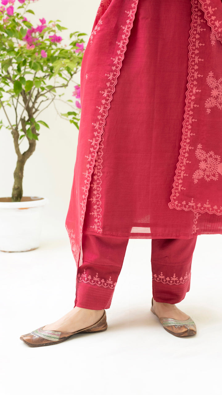 Parchhai Kurta Set (Dusty Red)