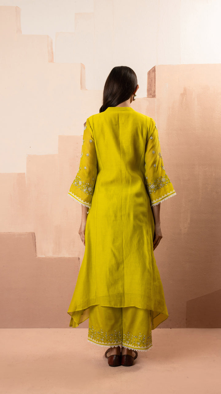 Alaya A-line Kurta Set (Yellowish Green)