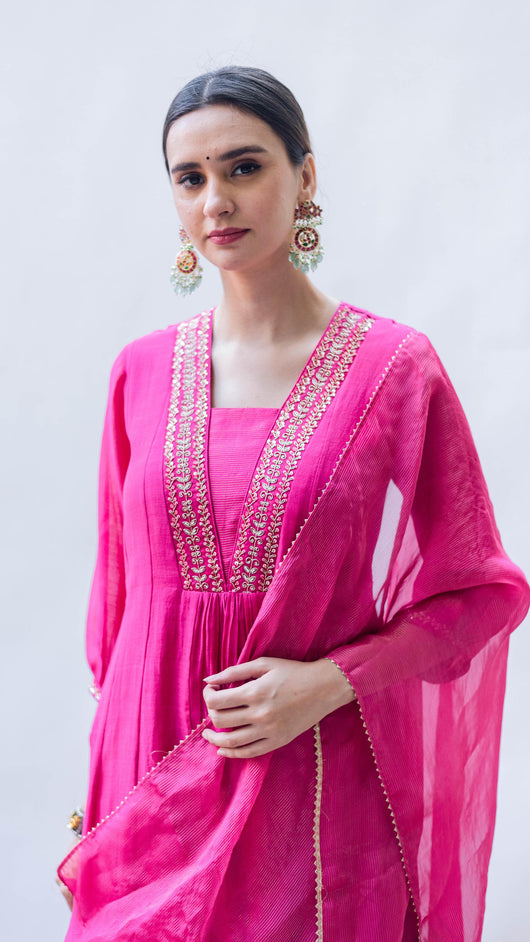 Yara A-line Kurta Set (Rani)