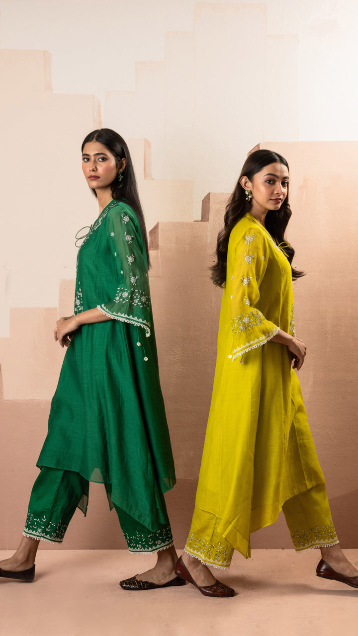 Alaya A-line Kurta Set (Dark Green)