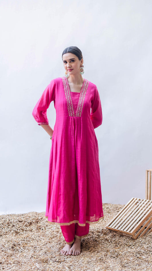 Yara A-line Kurta Set (Rani)