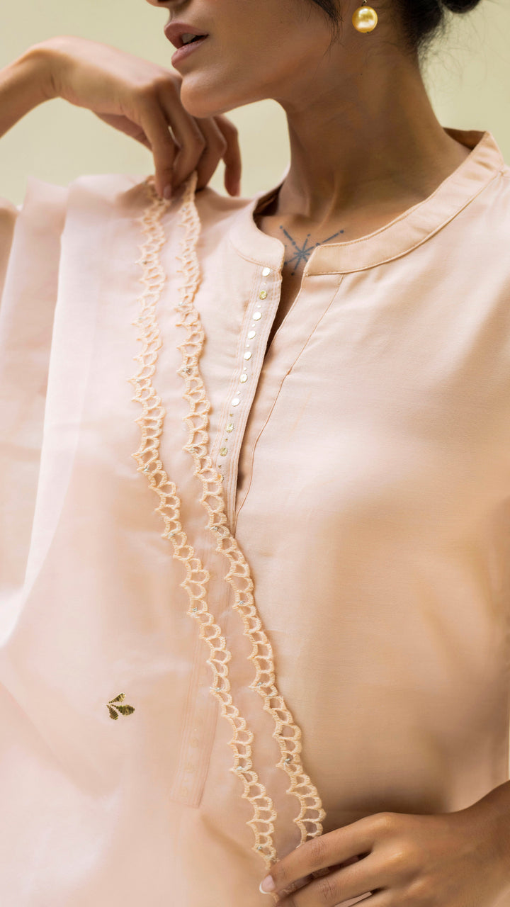 Reverse Applique Kurta Set (Nude)