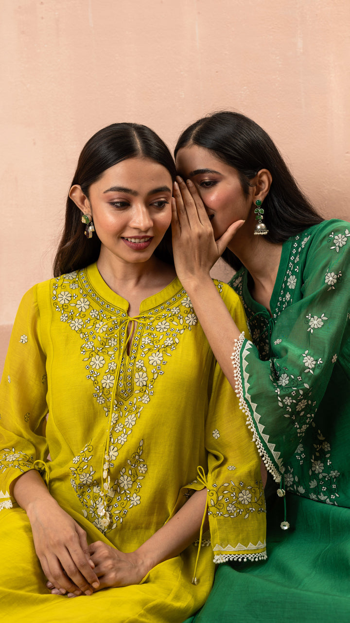 Alaya A-line Kurta Set (Yellowish Green)