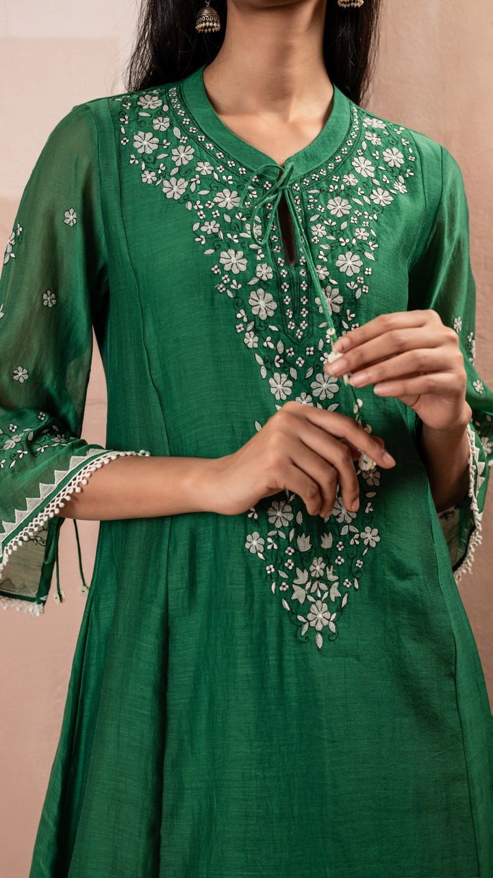 Alaya A-line Kurta Set (Dark Green)