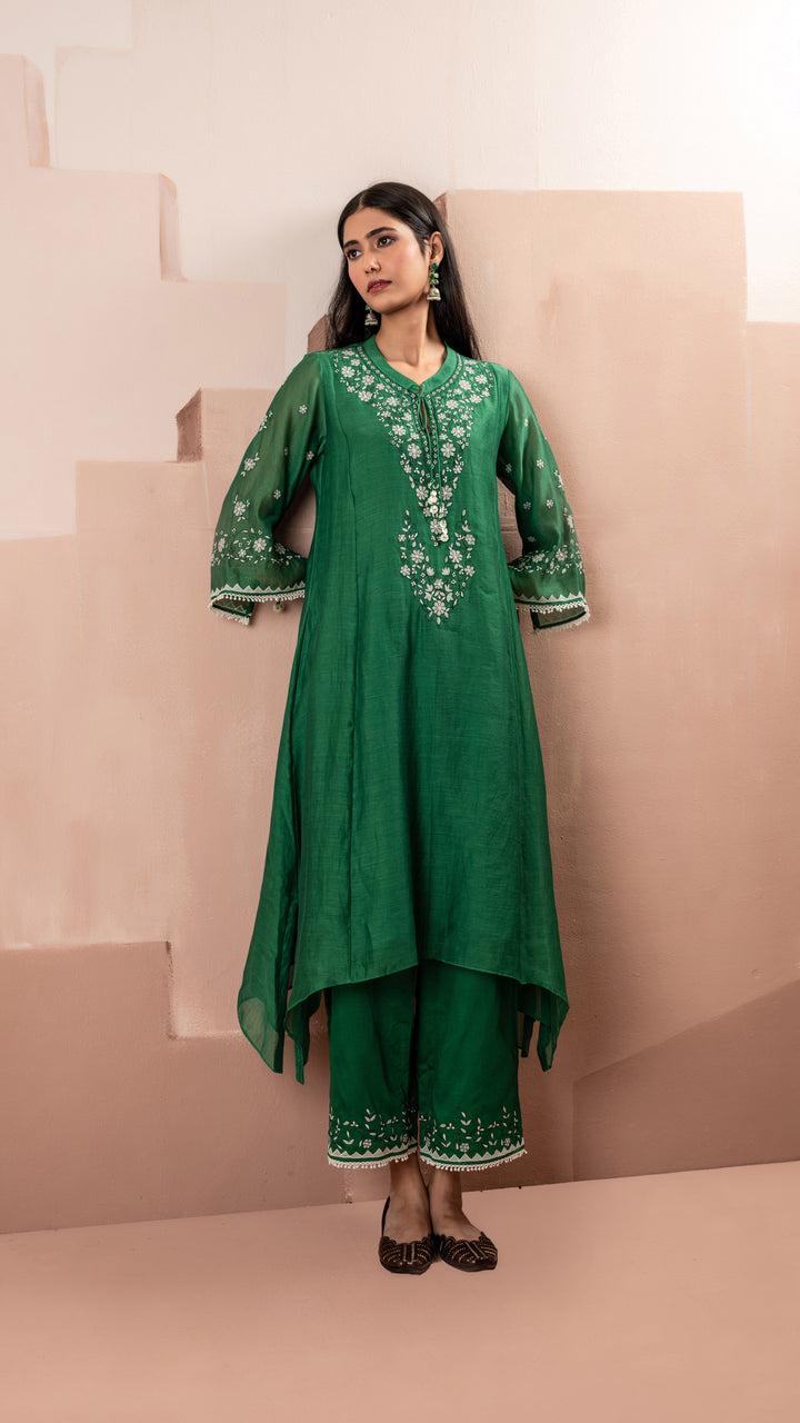 Alaya A-line Kurta Set (Dark Green)