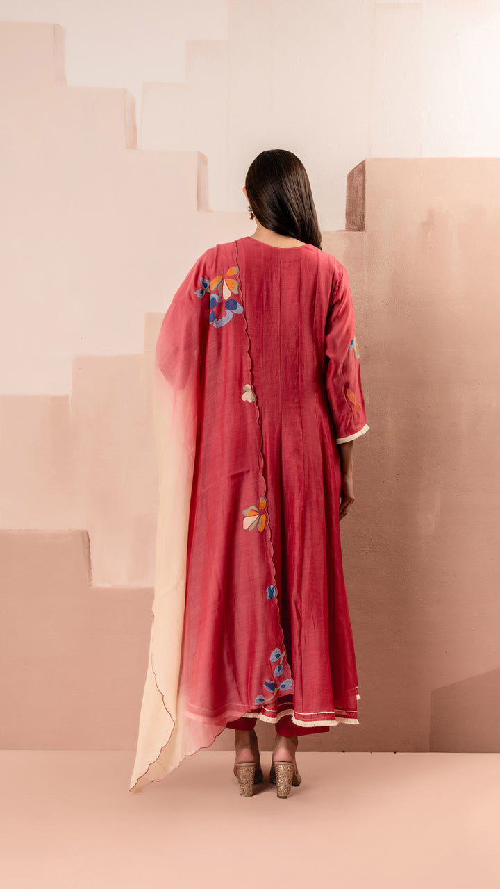 Frida Anarkali Set (Berry Red)