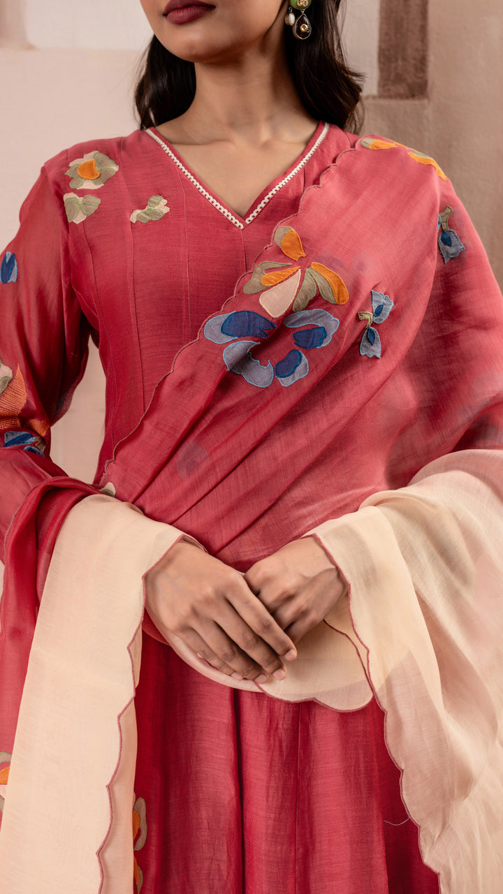 Frida Anarkali Set (Berry Red)