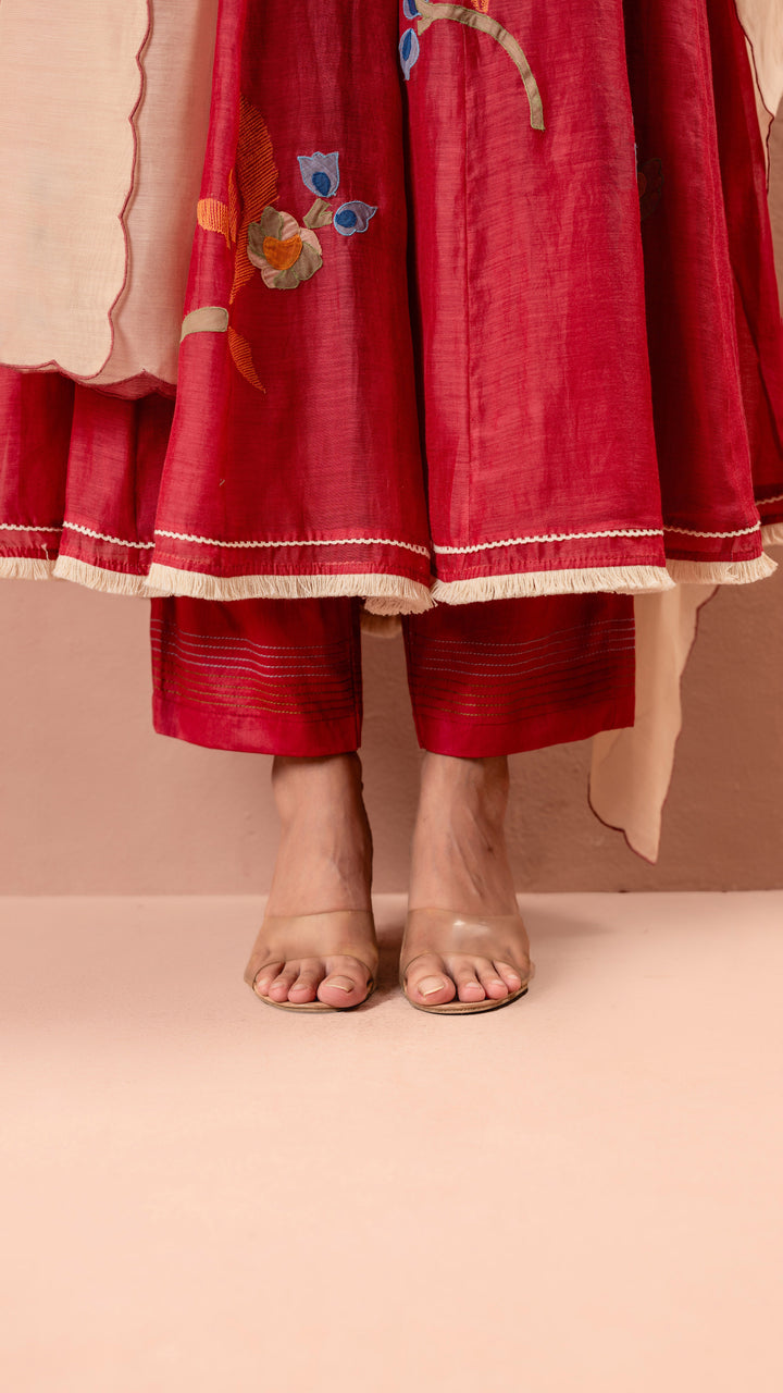 Frida Anarkali Set (Berry Red)