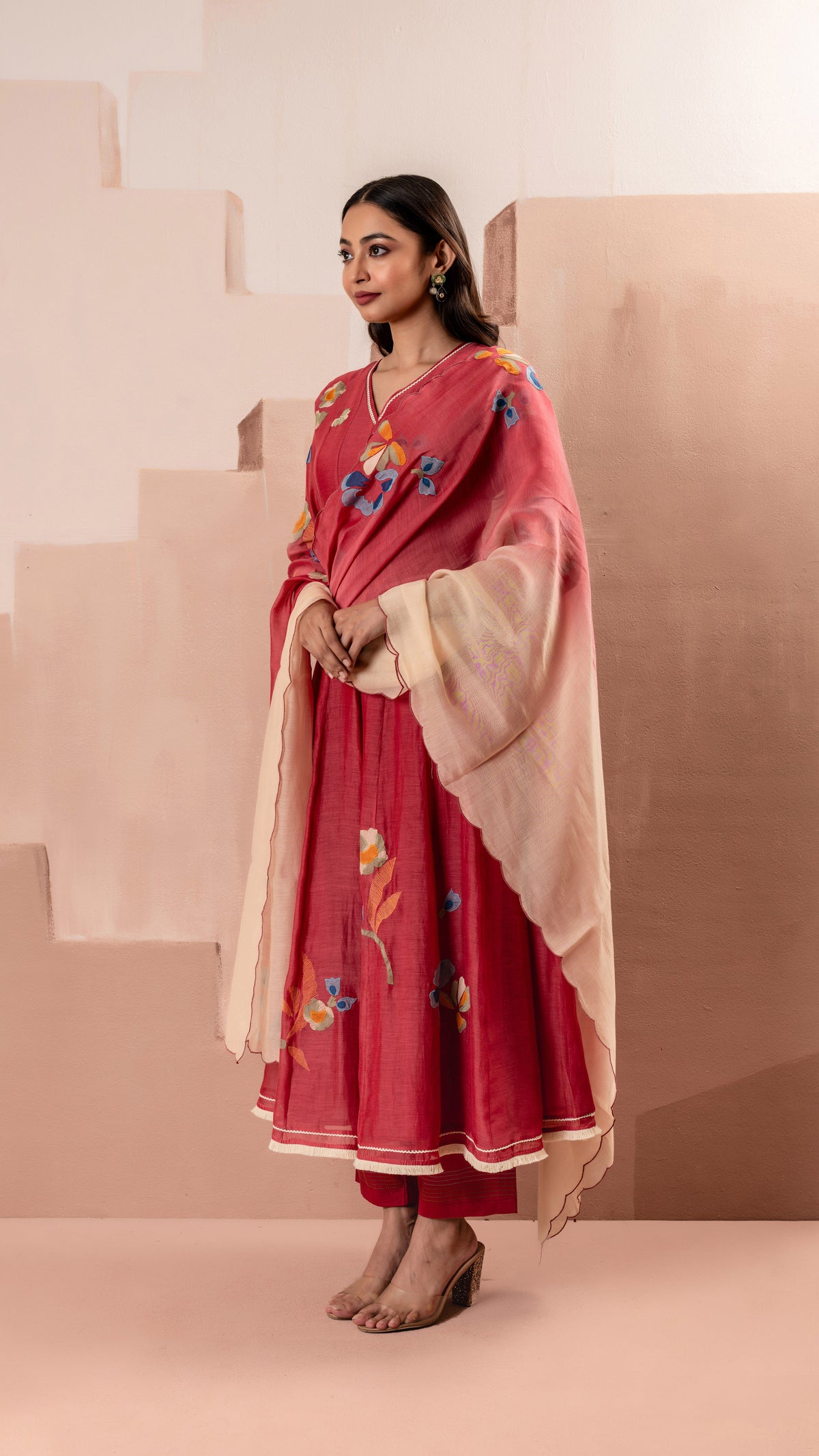 Frida Anarkali Set (Berry Red)
