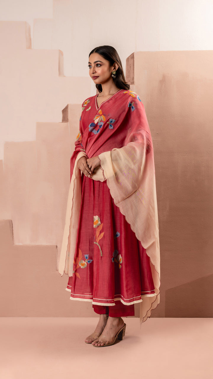 Frida Anarkali Set (Berry Red)