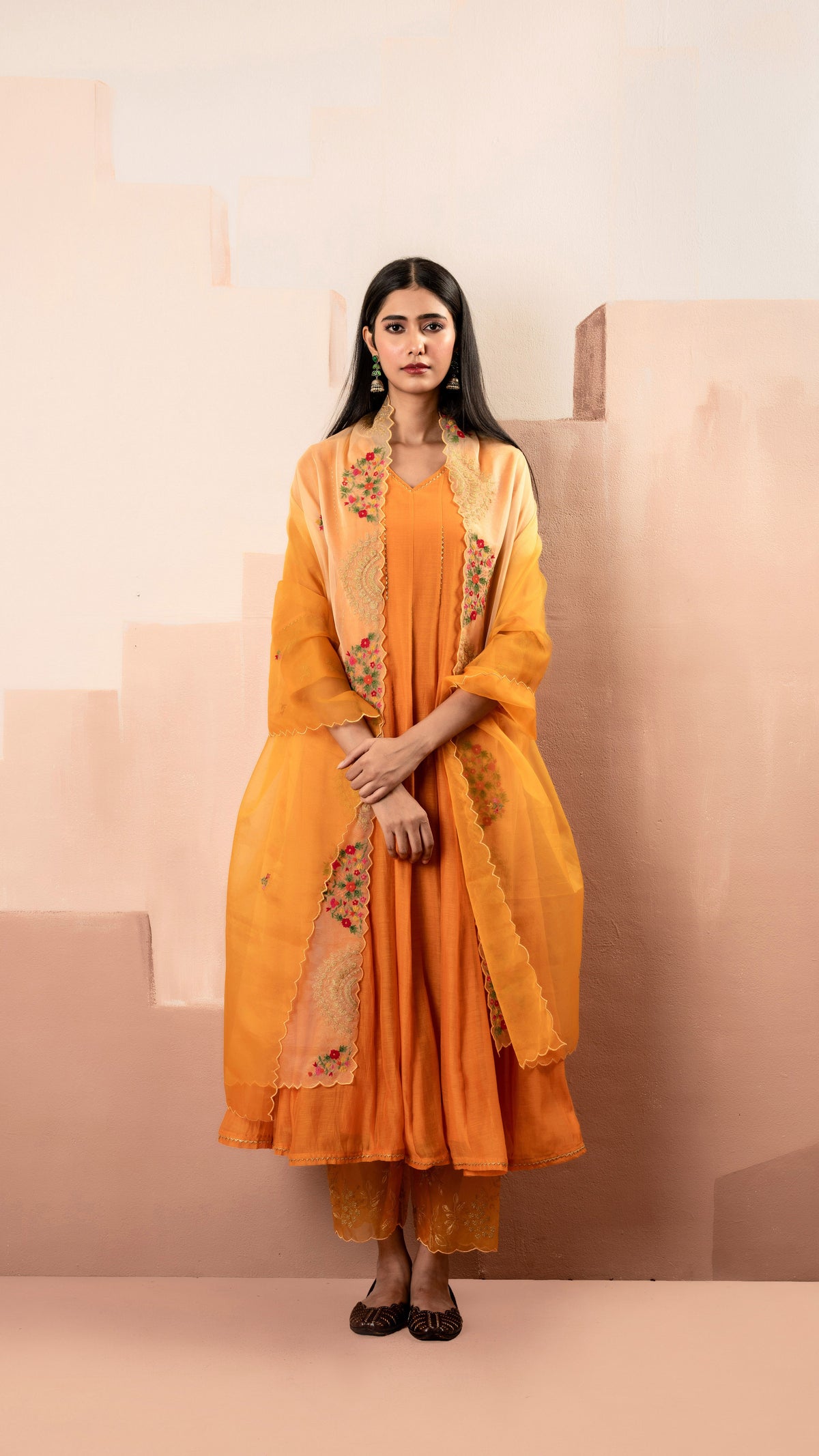 Ruhani Anarkali Set (Orange)