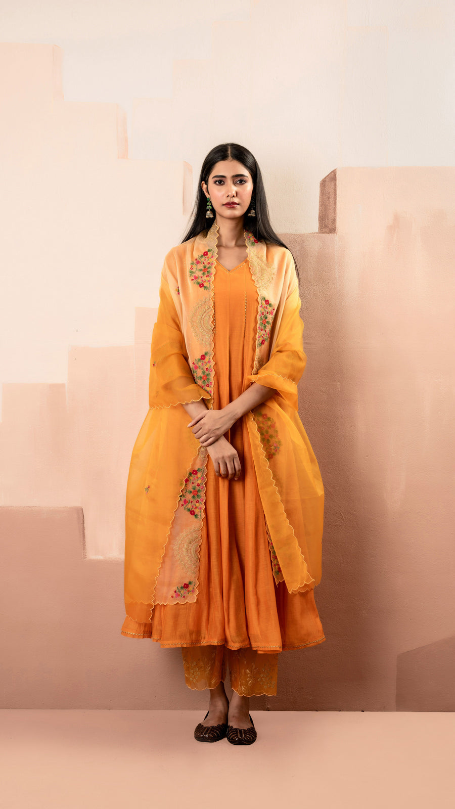 Ruhani Anarkali Set (Orange)