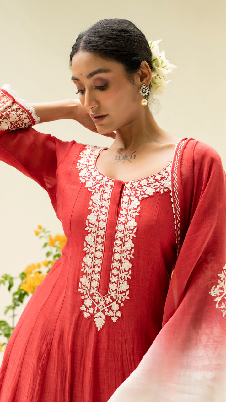 Parchhai Anarkali Set (Berry Red)