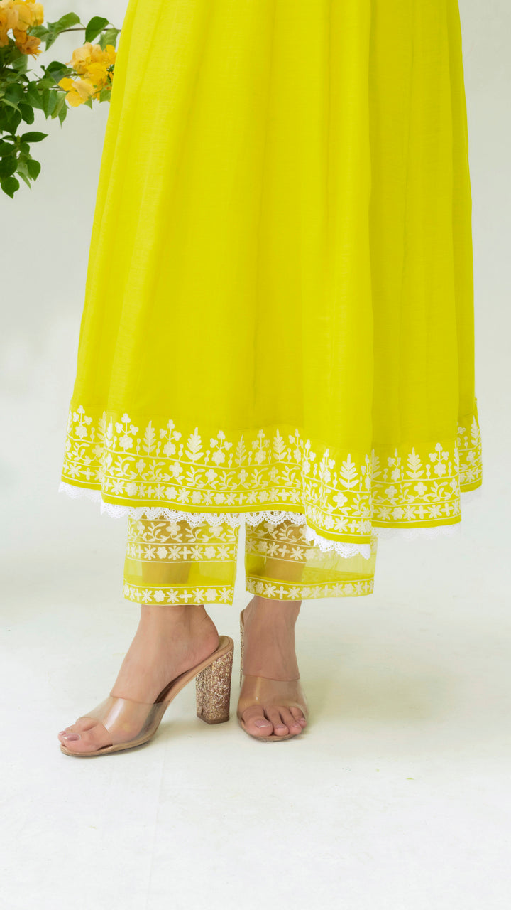 Parchhai Anarkali Set (Lime Green)