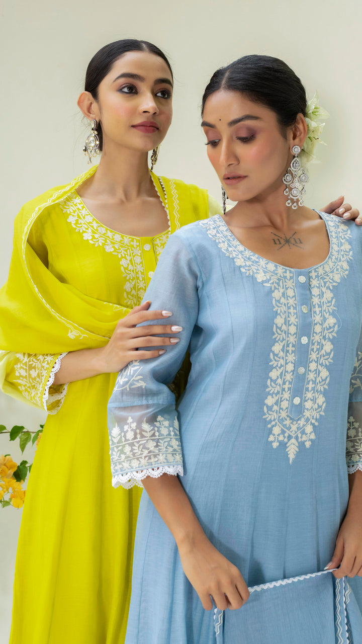 Parchhai Anarkali Set (Lime Green)