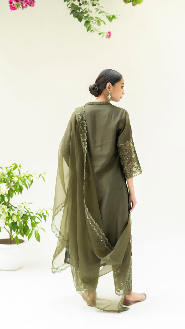 Reverse Applique Kurta Set (Cai Green)