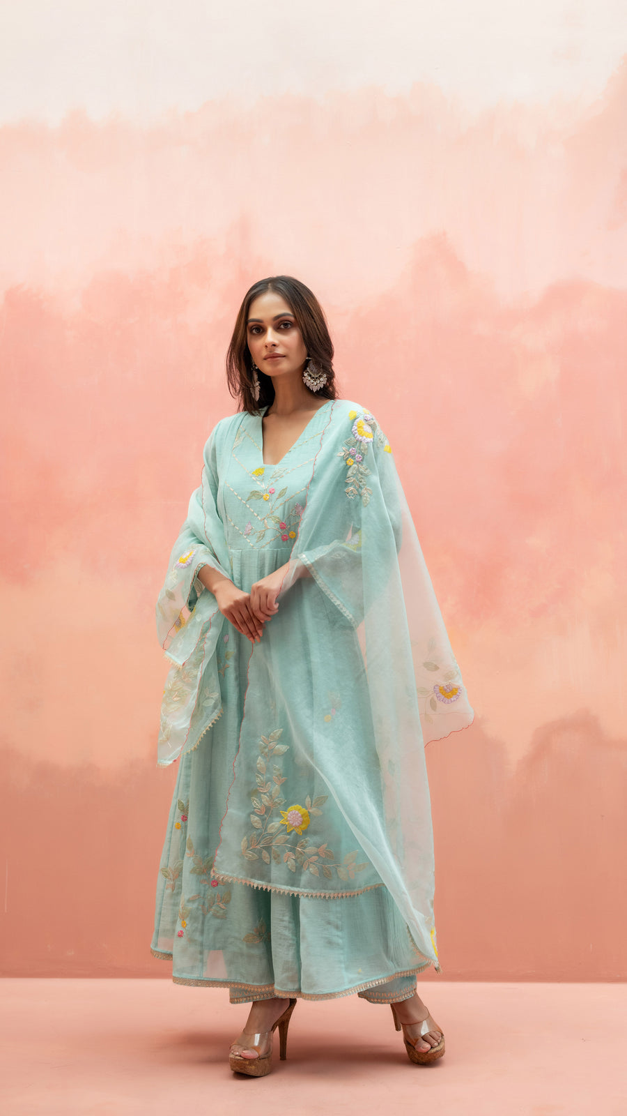 Pari Anarkali Set in Blue Green