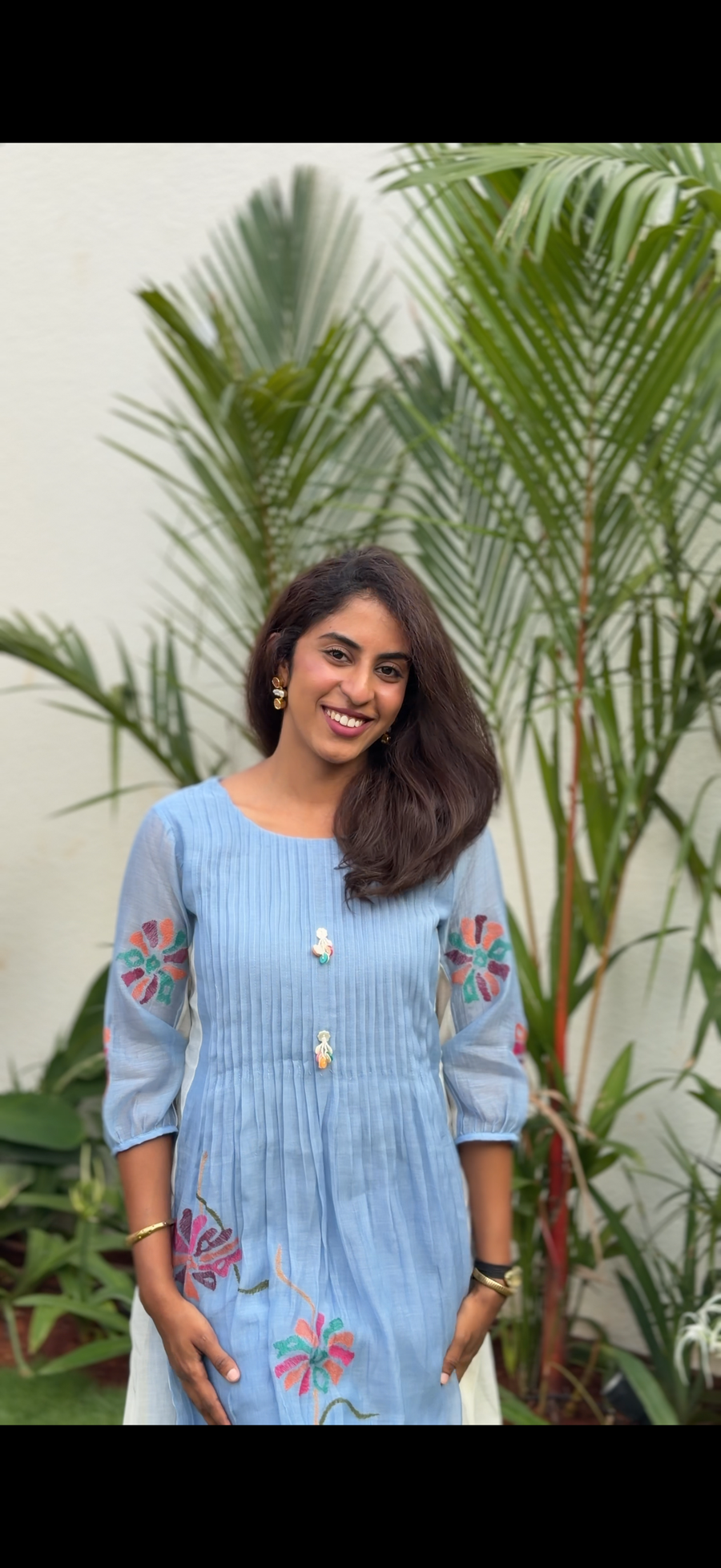 Meher Mul Chanderi Tunic Set in Blue