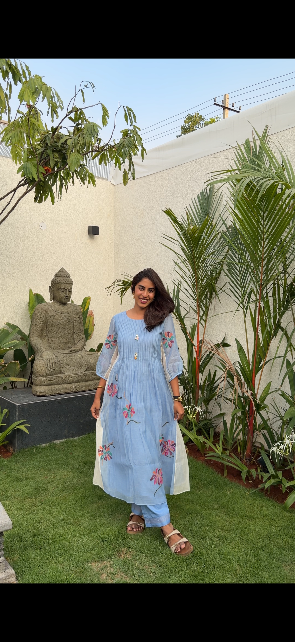 Meher Mul Chanderi Tunic Set in Off-White