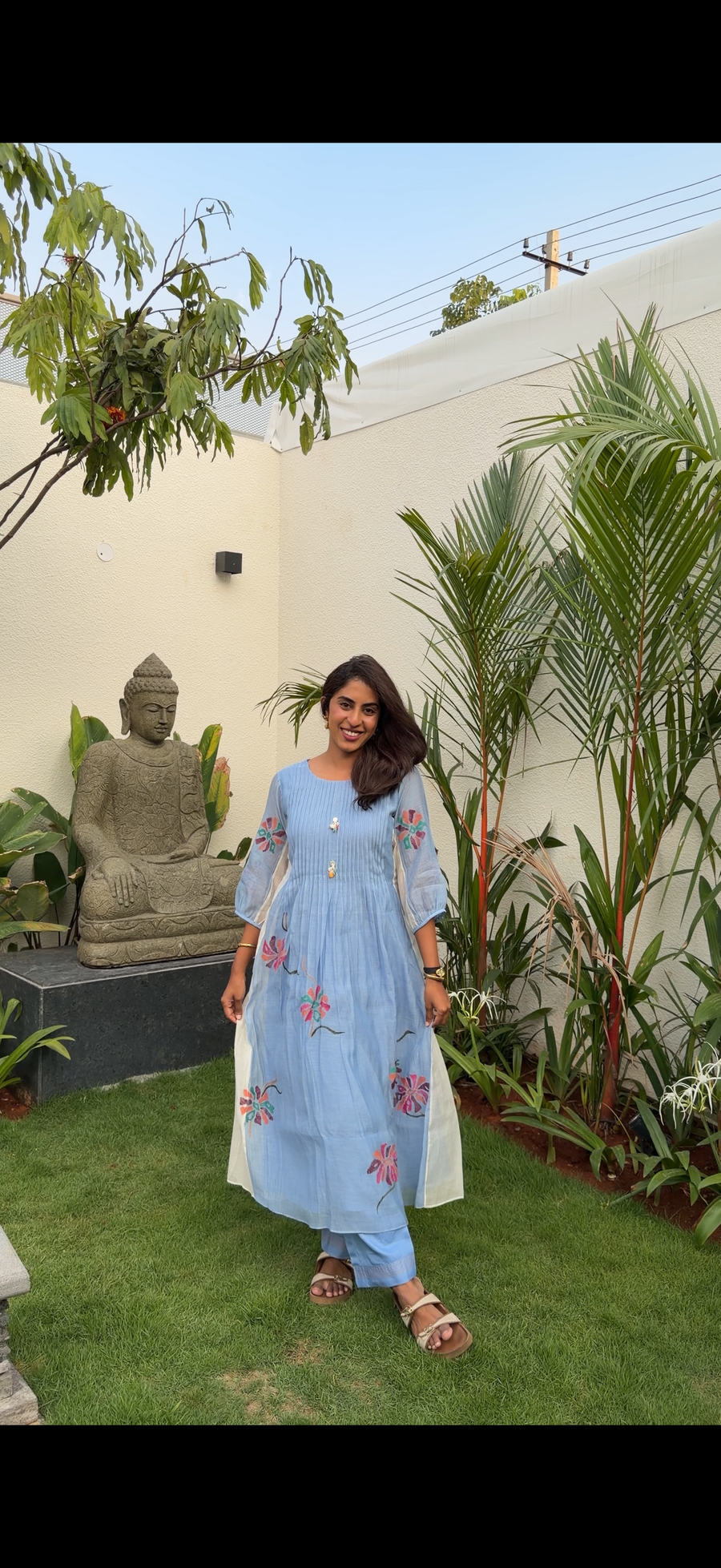 Meher Mul Chanderi Tunic Set in Blue