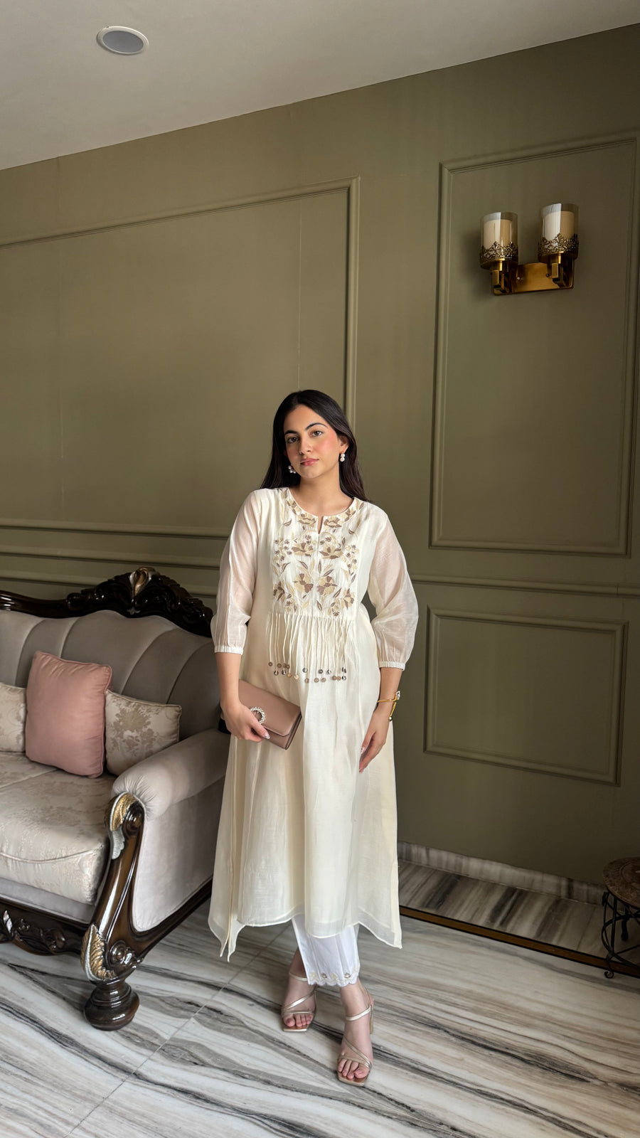 Noorani Mul Chanderi Aline Kurta Set