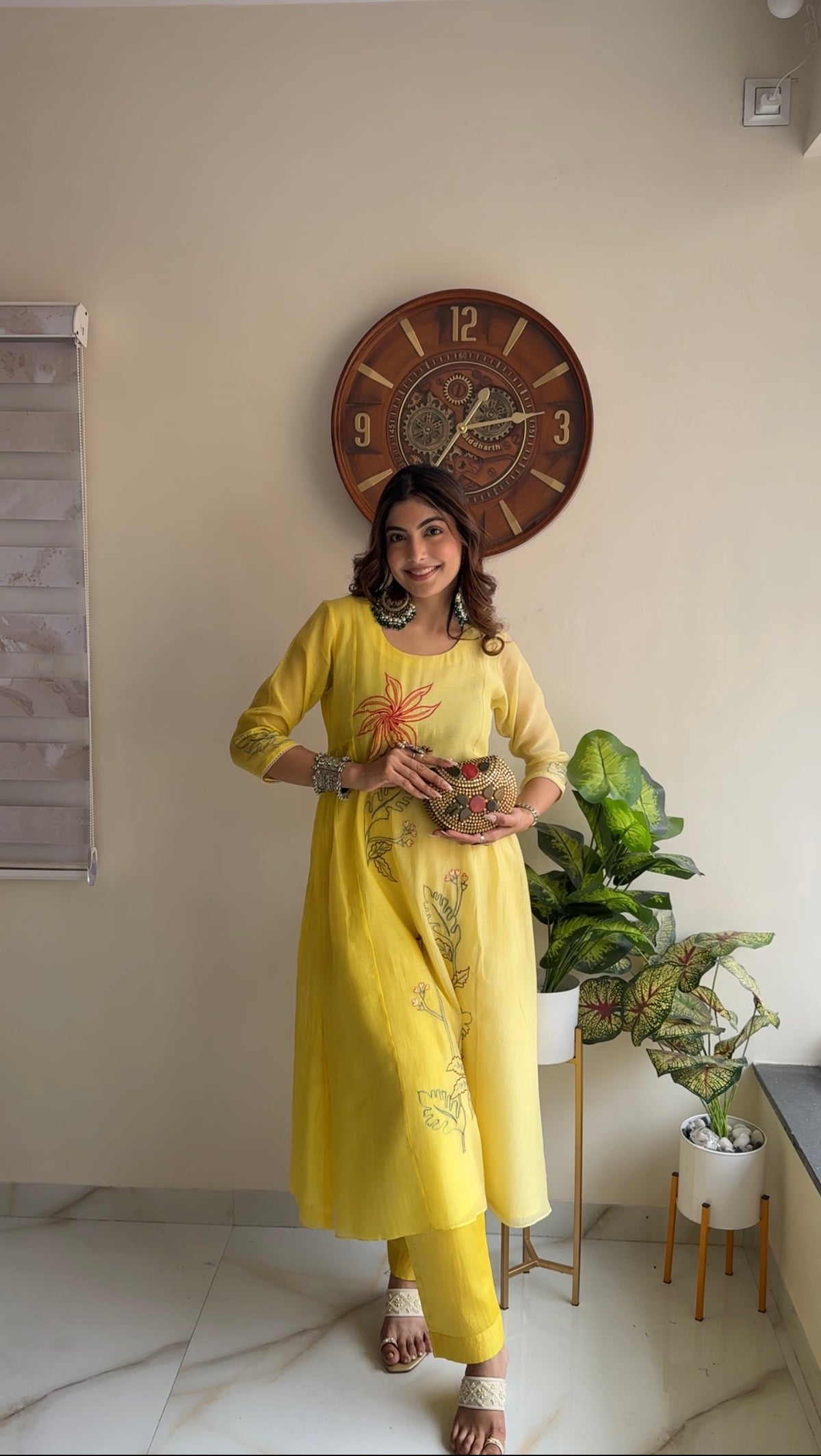 Zavi Mul Chanderi Tunic Set in Yellow