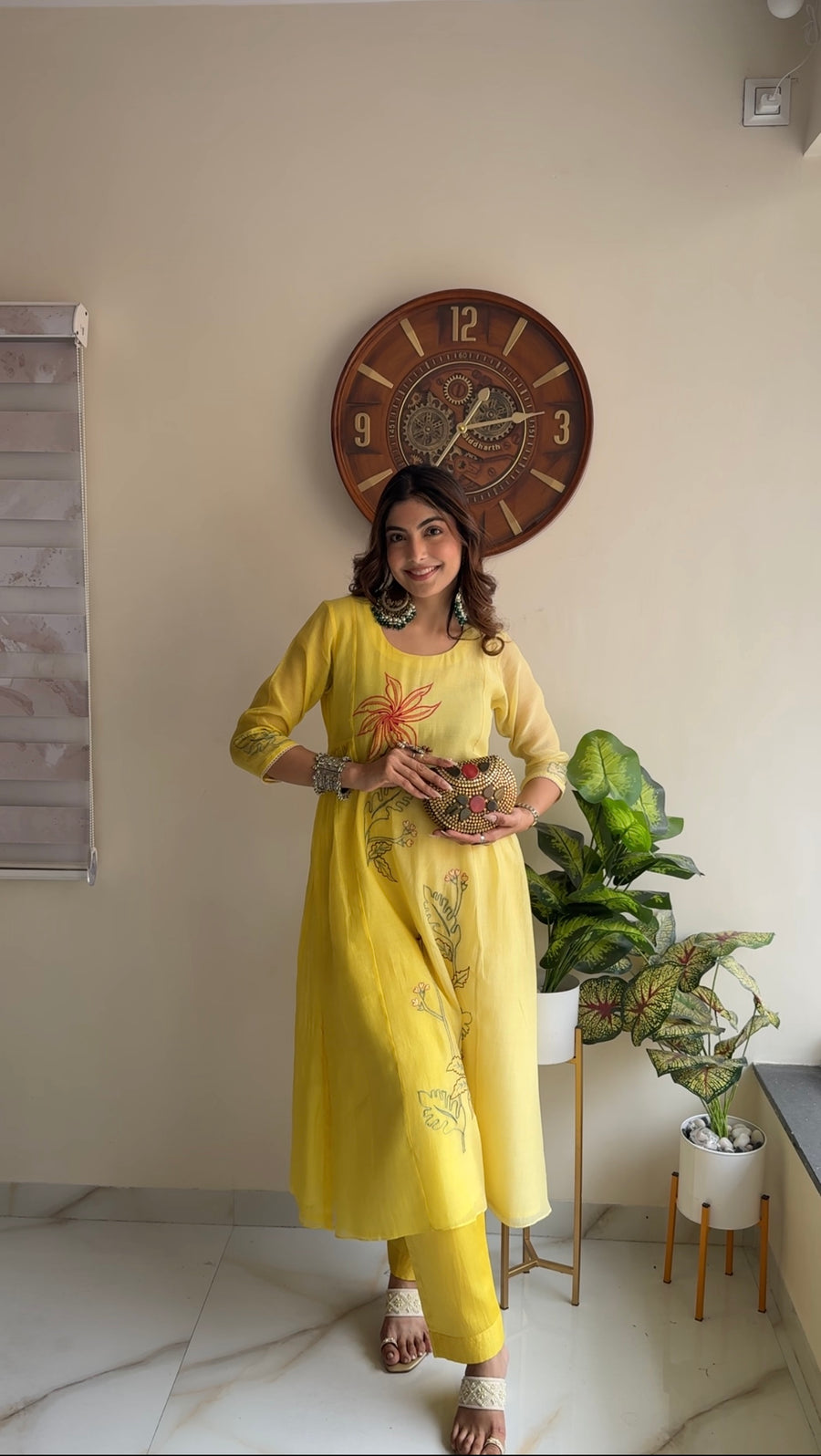 Zavi Mul Chanderi Tunic Set in Yellow