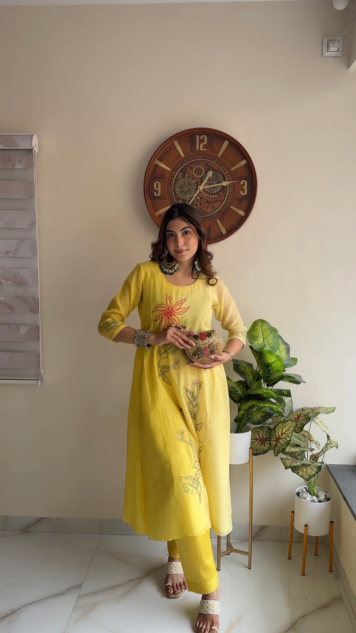 Zavi Mul Chanderi Tunic Set in Yellow