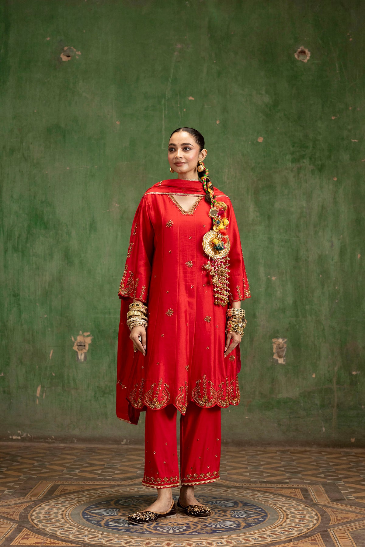 Piroi Silk Chanderi Anarkali Set in Surkh