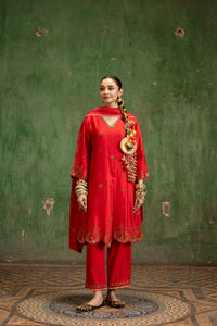 Piroi Silk Chanderi Anarkali Set in Surkh
