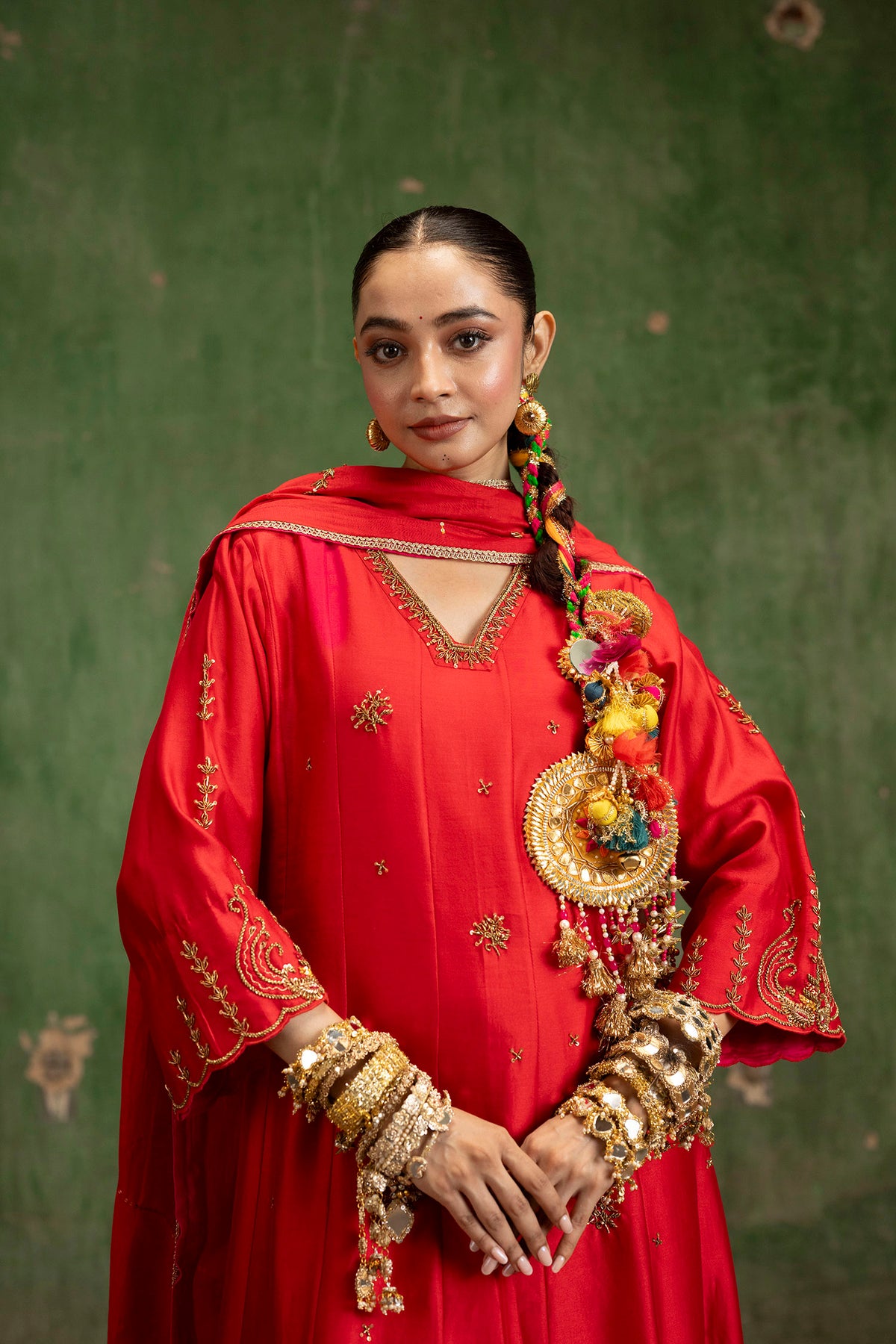 Piroi Silk Chanderi Anarkali Set in Surkh