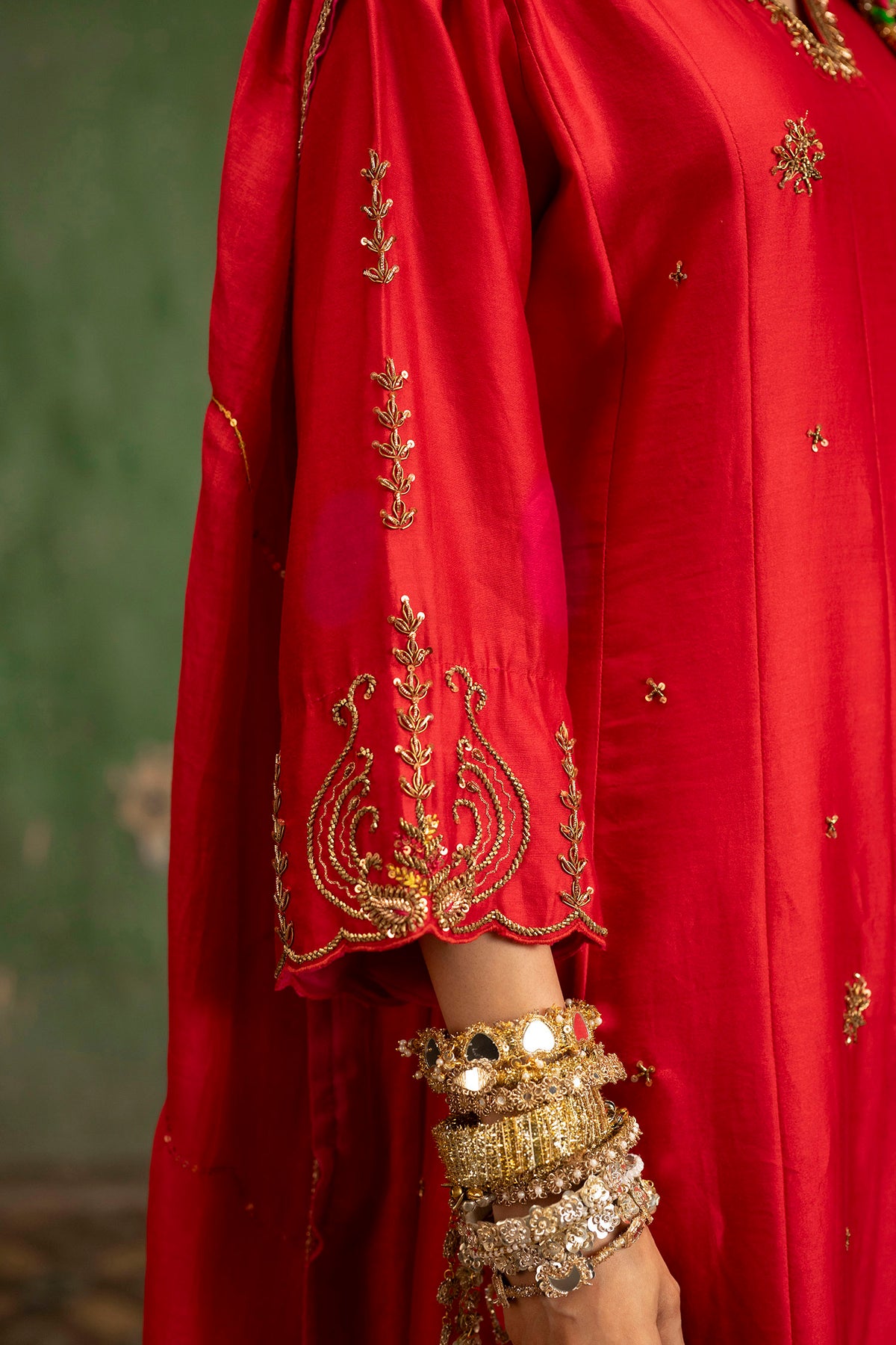 Piroi Silk Chanderi Anarkali Set in Surkh