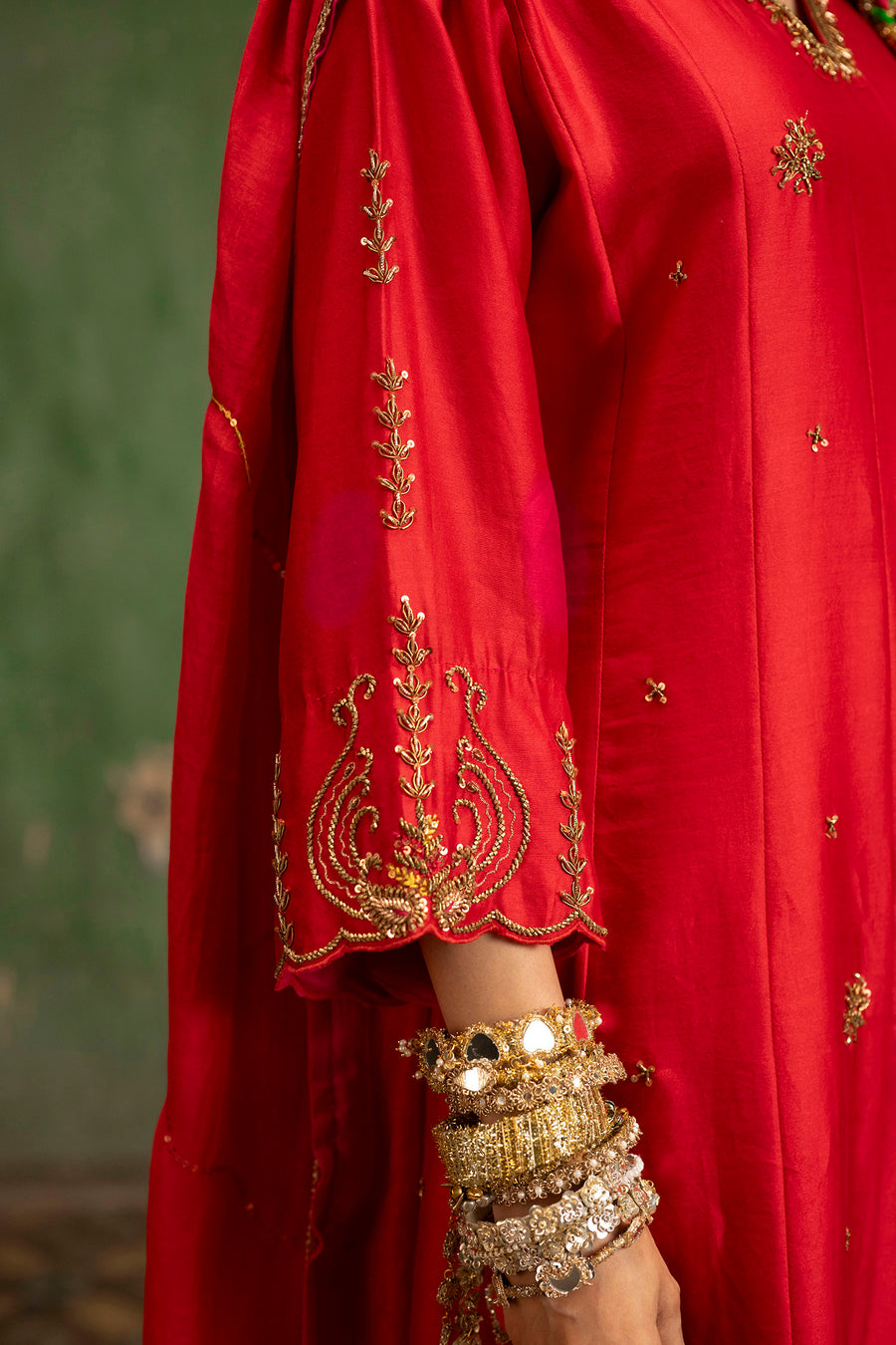 Piroi Silk Chanderi Anarkali Set in Surkh