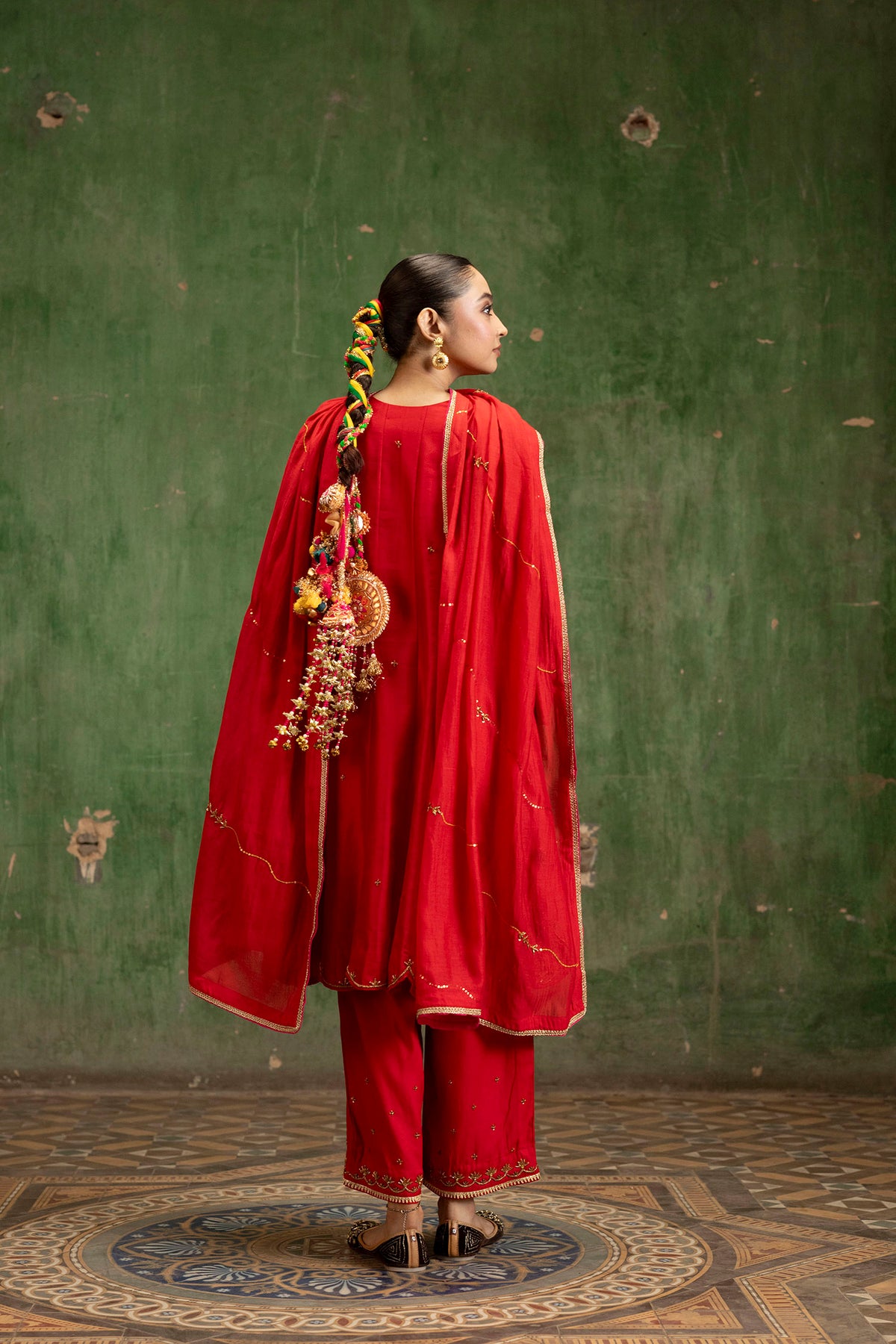 Piroi Silk Chanderi Anarkali Set in Surkh