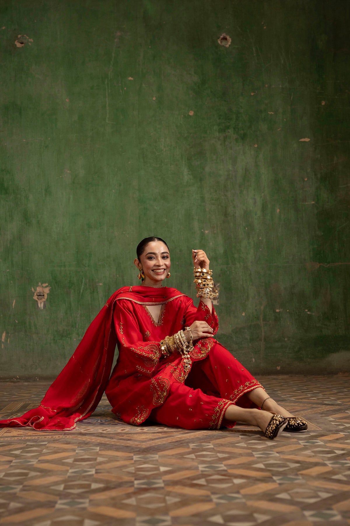 Piroi Silk Chanderi Anarkali Set in Surkh