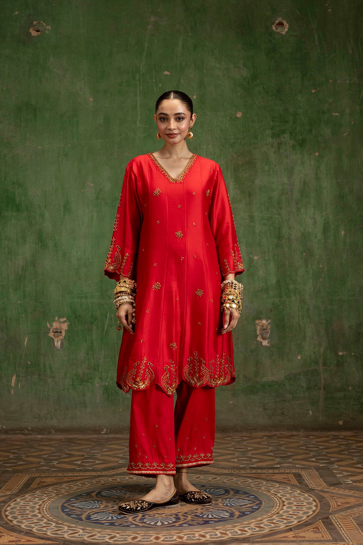 Piroi Silk Chanderi Anarkali Set in Surkh