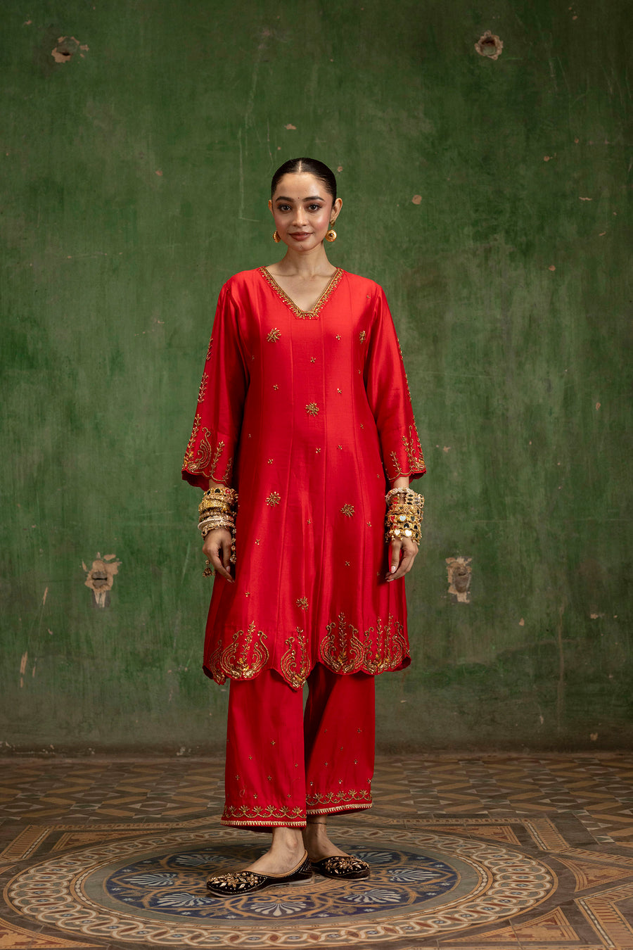Piroi Silk Chanderi Anarkali Set in Surkh