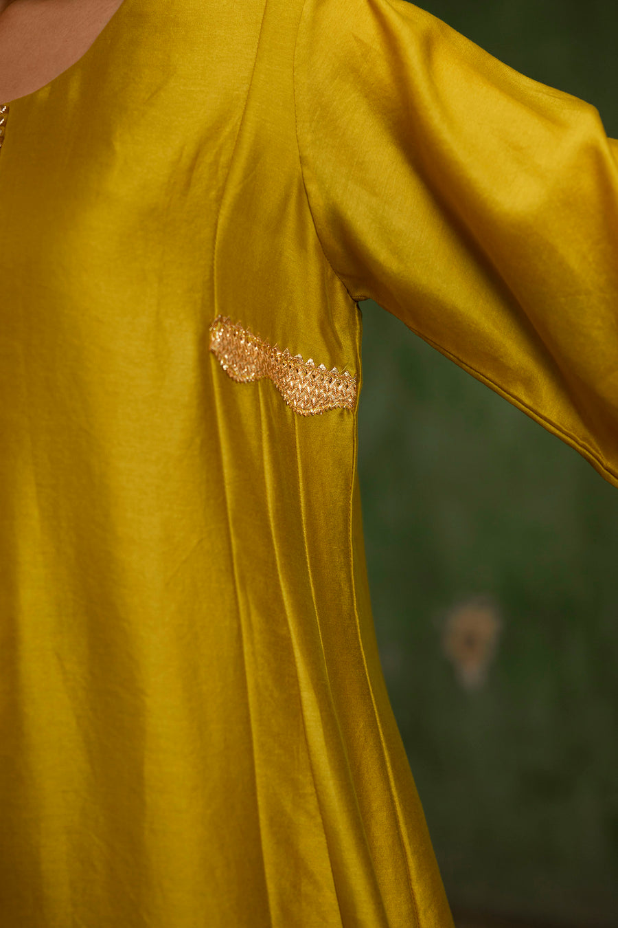 Nami Silk Chanderi Anarkali Set with Farsi Pants in Yellow Green
