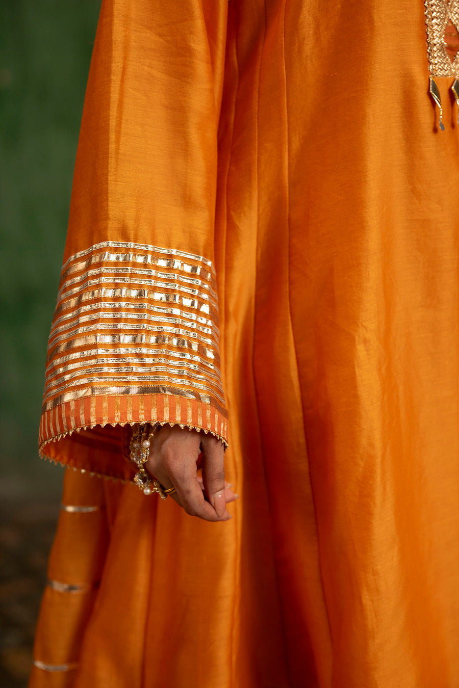 Nami Silk Chanderi Anarkali Set with Farsi Pants in Orange