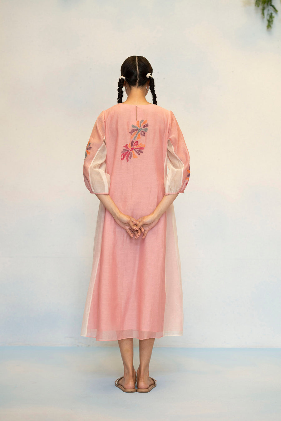 AM by Anita Mittal Noor Meher Pink Mul Chanderi Tunic with Butter Cotton Pant with Cord Embroidery