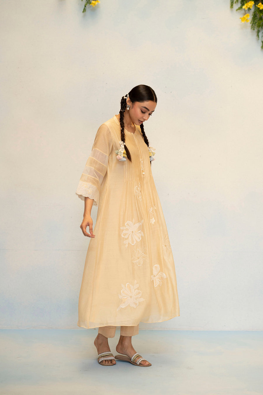 Zara Mul Chanderi Tunic Set in Beige